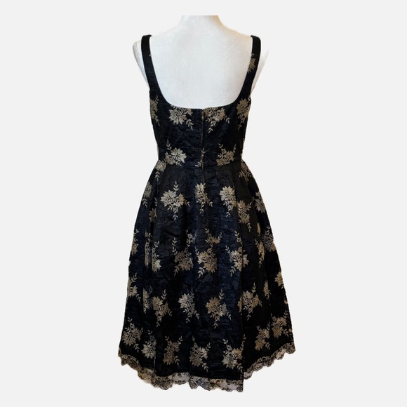 Jill Stuart Tea A-line Dress Black Gold Floral Embroidered Lace Romantic Gothic - Picture 3 of 16
